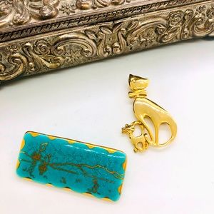 Vintage Cat Brooch & Artisan Gilded brooch
